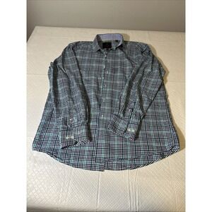 Tattersall London Men's 16-16.5‎ 34/35 Long-Sleeve Button Dress Shirt Blue Check